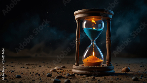 beautiful hourglass of the elements, fire, water, earth, air, copy space