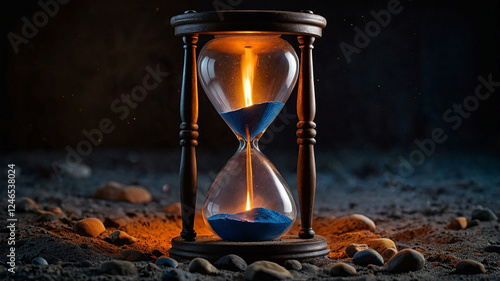 beautiful hourglass of the elements, fire, water, earth, air, copy space