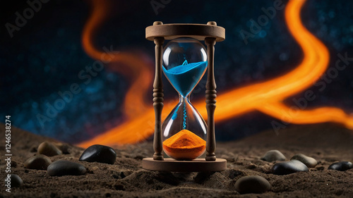 beautiful hourglass of the elements, fire, water, earth, air, copy space