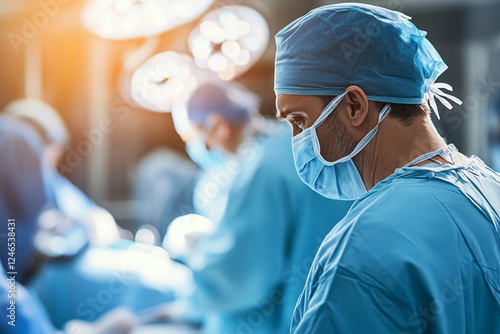 A surgeon in an operating room preparing for surgery photo