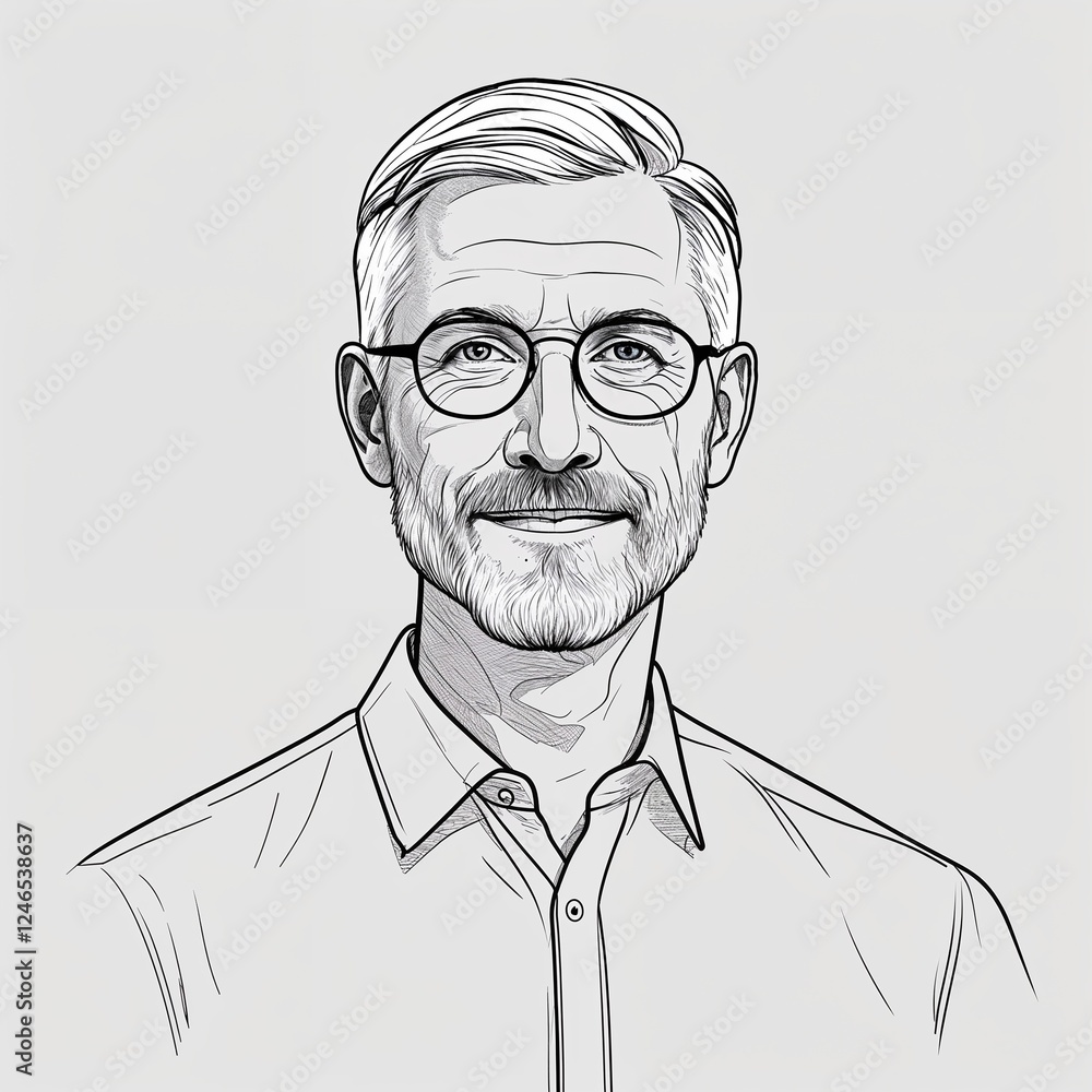 Senior Male image in a simple hand drawing flat line design on plain white background Senior Male image in a simple hand drawing flat line design on plain white background