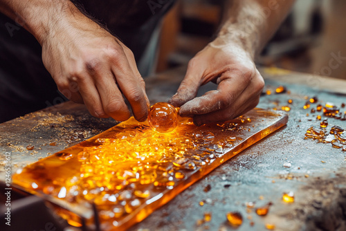 Master makes amber jewelry by hand photo