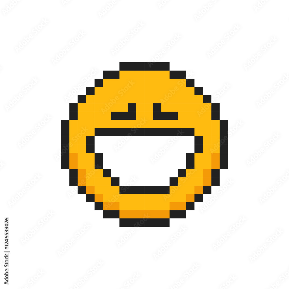 Fototapeta premium Pixel icon face emotion of joy, 8 bit face with emotion of joy.