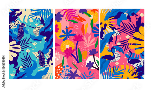Colorful flowers and leaves poster background vector illustration. Exotic plants, branches, flowers and leaves art print for beauty, fashion and natural products, spa and wellness, wedding and events	