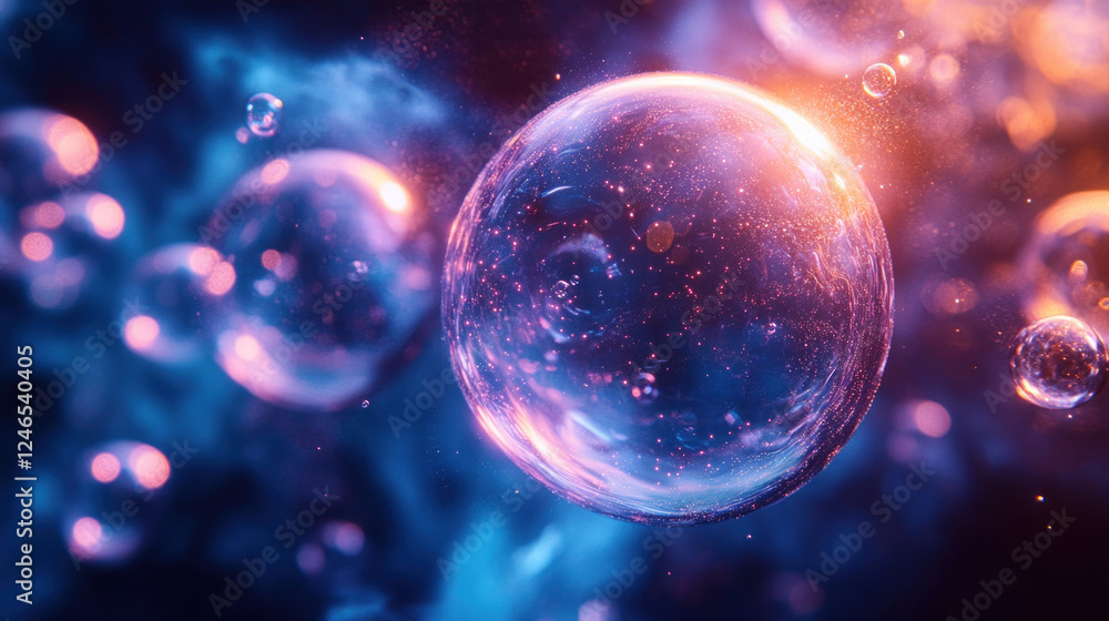 Abstract backgrounds with glowing bubbles in soft blues and purples floating against a dark backdrop Abstract backgrounds with glowing bubbles in soft blues and purples floating against a dark backdrop