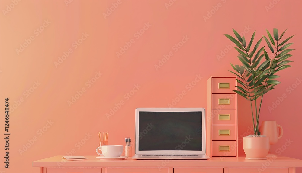 Laptop with blank screen standing on pink background. 3d rendering Laptop with blank screen standing on pink background. 3d rendering