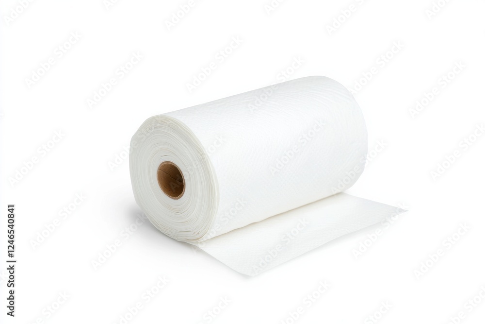 High quality roll of white paper towels for household cleanup and kitchen use, isolated on a clean background High quality roll of white paper towels for household cleanup and kitchen use, isolated on a clean background
