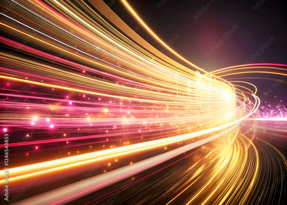 Abstract Speed. Dynamic Golden and Pink Light Trails Abstract Speed. Dynamic Golden and Pink Light Trails