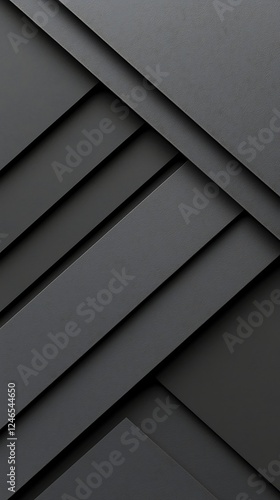 A modern  abstract composition featuring overlapping layers of dark  textured material with geometric patterns.