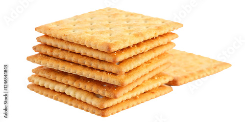 Schilderij op canvas A stacked pile of crispy saltine crackers, isolated on a transparent background