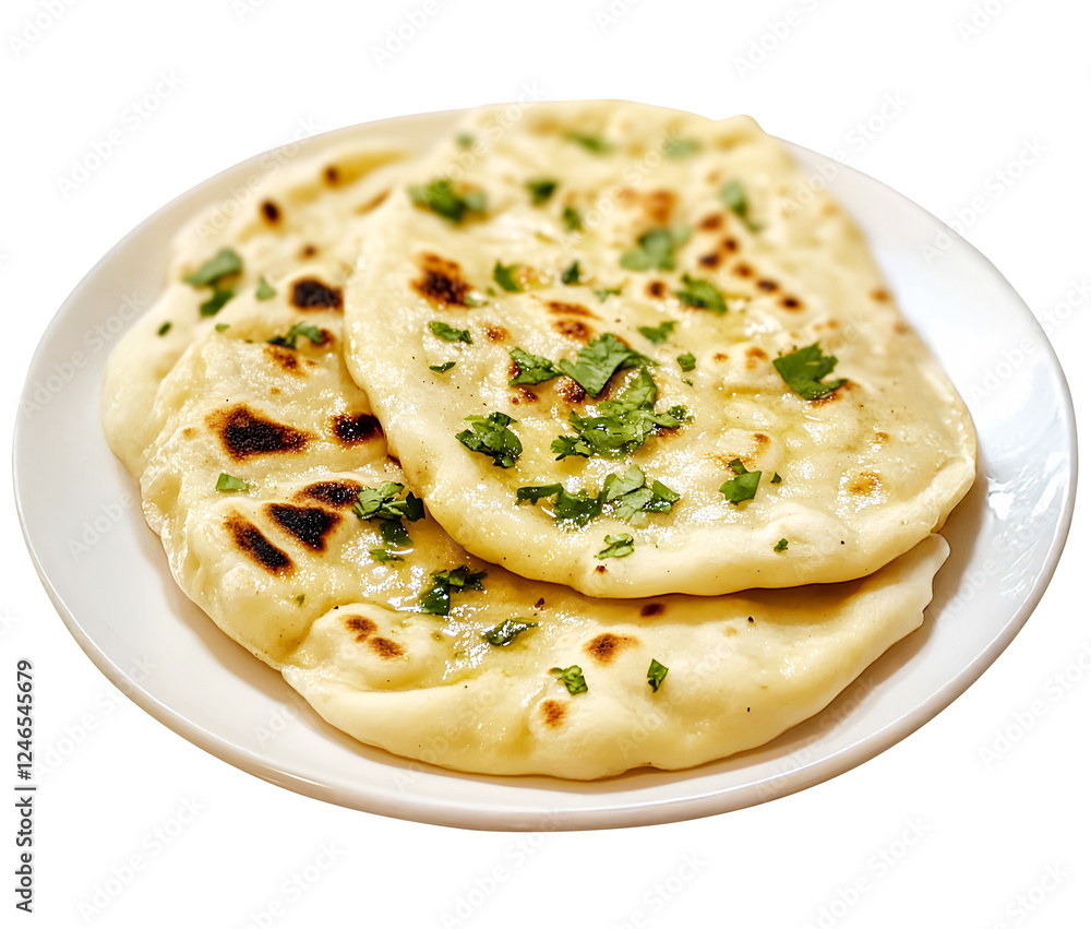 top view of naan, Indian food on a plate, isolated background. top view of naan, Indian food on a plate, isolated background.