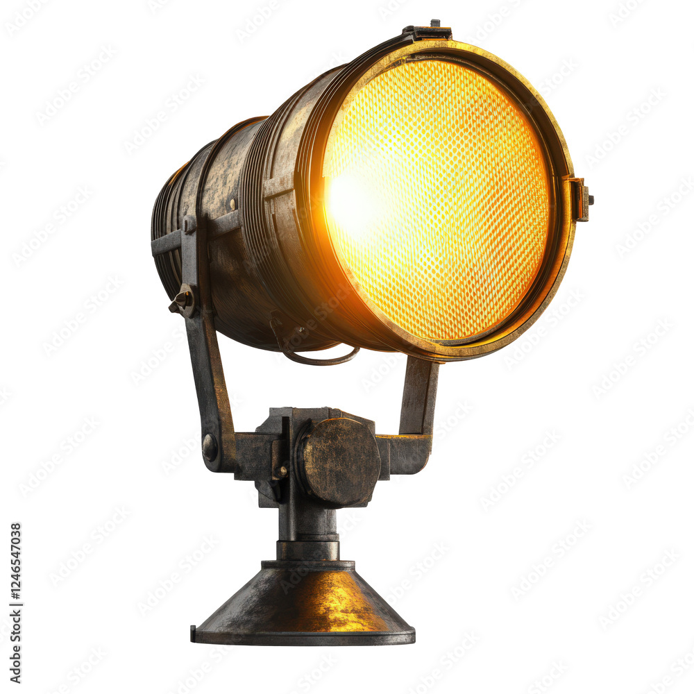 Yellow 3D spotlight with warm light, offering a vintage yet functional design. Perfect for stage setups, creates a cozy atmosphere and focused illumination. Isolated on transparent background, png. Yellow 3D spotlight with warm light, offering a vintage yet functional design. Perfect for stage setups, creates a cozy atmosphere and focused illumination. Isolated on transparent background, png.