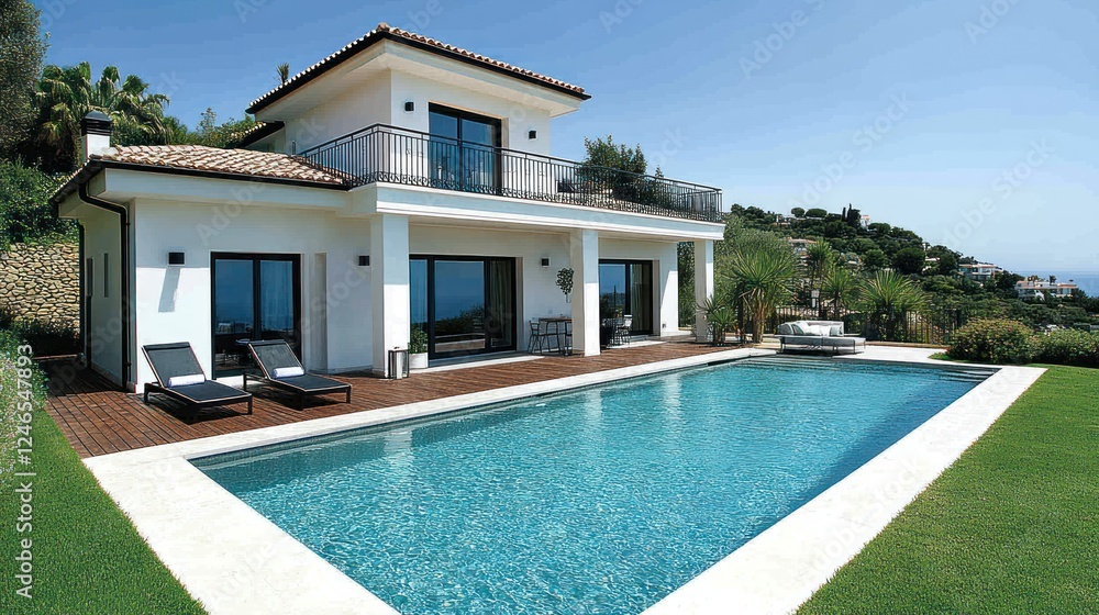 Fototapeta premium Hillside villa, pool, ocean view, luxury rental