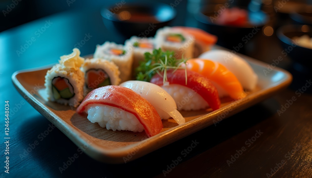 Delicious Sushi Platter with Salmon Tuna and Rolls Delicious Sushi Platter with Salmon Tuna and Rolls