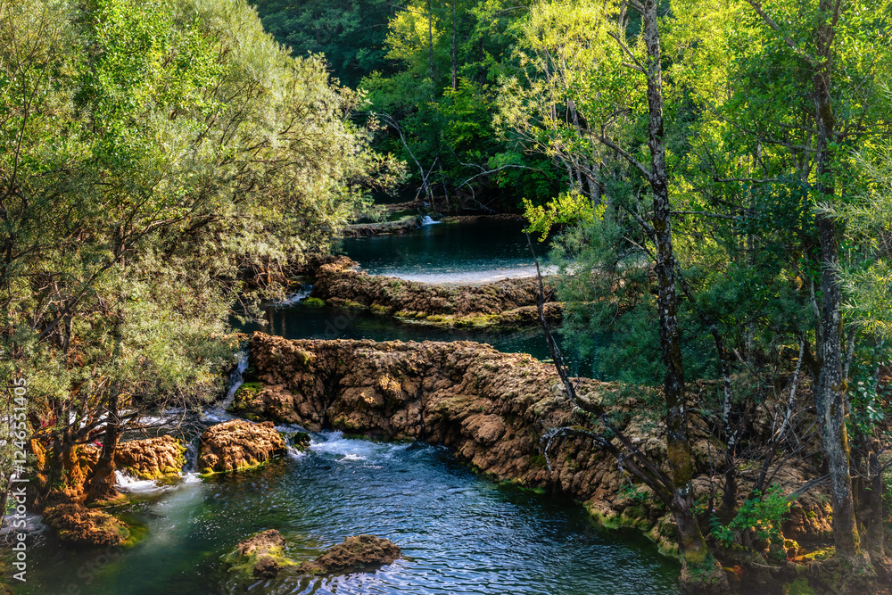 Fototapeta premium Waterfall in Strbacki buk on summer day, Una river. Bosnia and Herzegovina.
