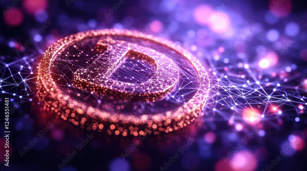 Glowing digital copyright symbol on network. Glowing digital copyright symbol on network.