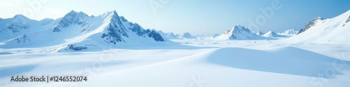 Snowy dune field on a mountain slope in Antarctica, ice, dunes, mountains