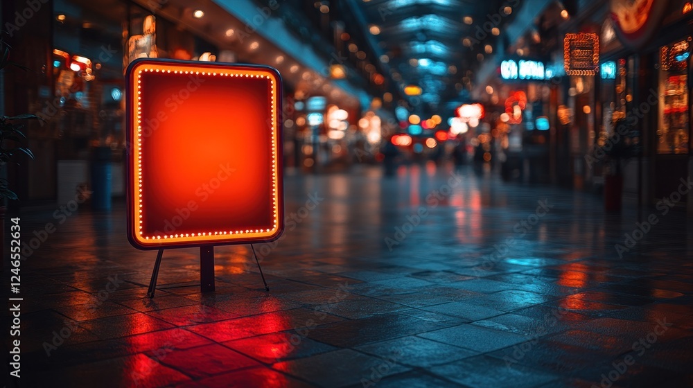 Illuminated Sign, Night Market, City, Blank, Advertisement Illuminated Sign, Night Market, City, Blank, Advertisement