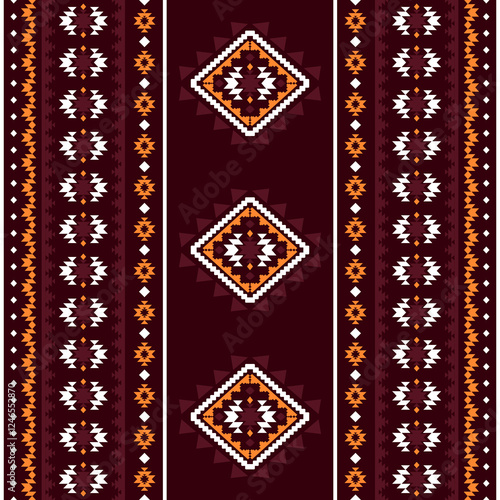 Southwest Aztec geometric Native American Mexican Navajo tribal ethnic boho indian texture ornament seamless pattern fabric colorful design vector for woven textile printing blanket rug carpet fashion