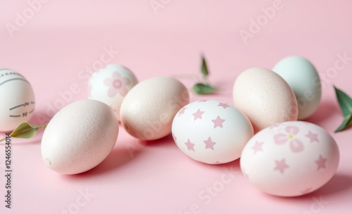 Easter eggs are hand-drawn on pink pastel background selective focus space for text minimalism and happy easter concept easter border border easter spring decoration background card frame holiday photo