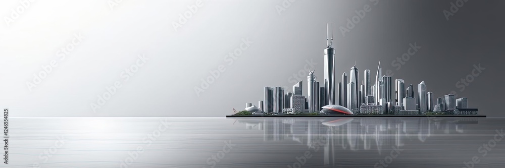 Naklejka premium Modern City Skyline Urban Architecture Business Downtown Panorama