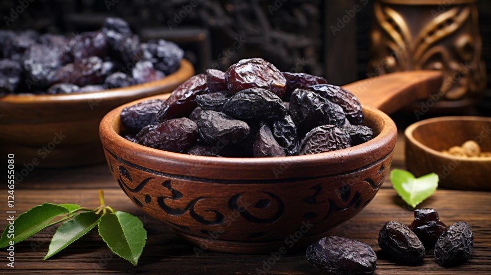 High-Quality Image of Dried Plums or Prunes in a Bowl for Food and Nutrition Concepts High-Quality Image of Dried Plums or Prunes in a Bowl for Food and Nutrition Concepts