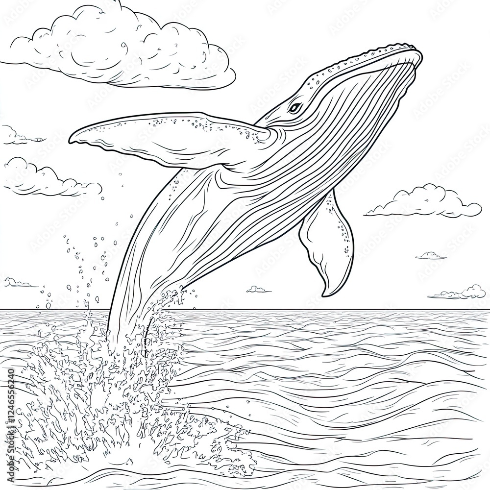Fototapeta premium Ocean Scene Whale Coloring Book Page Majestic Marine Mammal