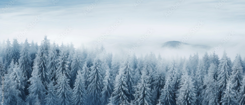 Mystical Fog Rising above Snowy Forest under a Dramatic Sky - Winter Wonderland Image Mystical Fog Rising above Snowy Forest under a Dramatic Sky - Winter Wonderland Image