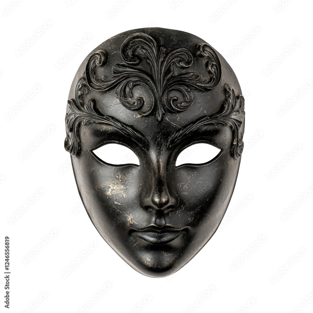 Elegant Black Mask with Intricate Floral Design for Theatrical Use Elegant Black Mask with Intricate Floral Design for Theatrical Use