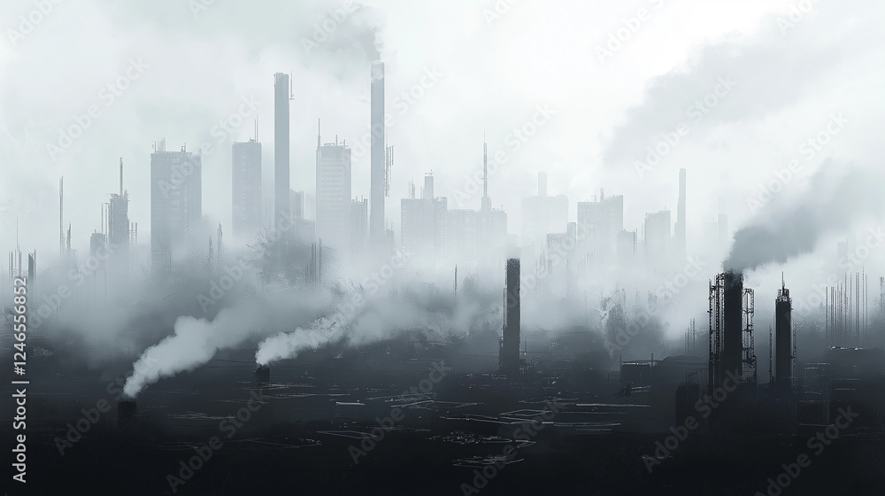 Obraz premium Industrial Cityscape shrouded in fog and pollution