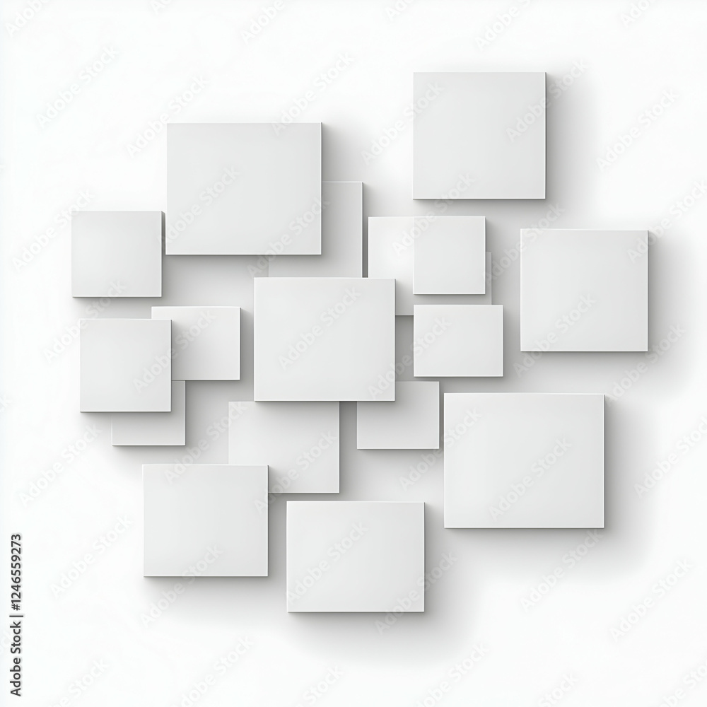 Abstract 3D squares composition, graphic design element, clean background, potentially for presentation templates or web design Abstract 3D squares composition, graphic design element, clean background, potentially for presentation templates or web design