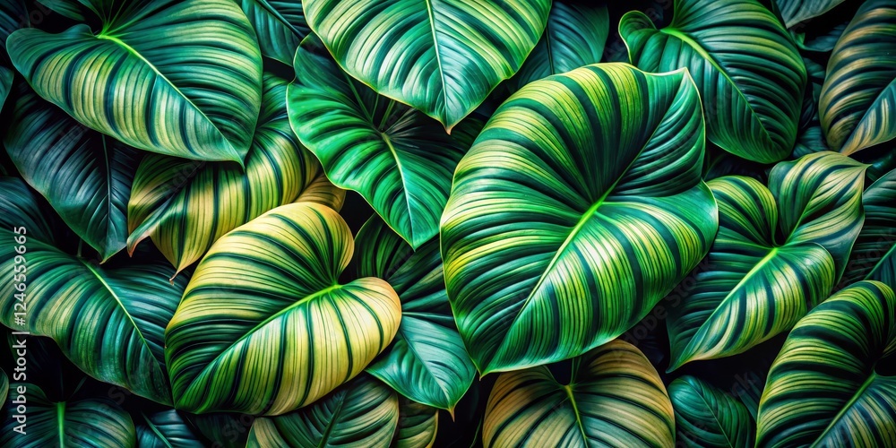 Vibrant Green Tropical Leaves with Striking Patterns and Texture Vibrant Green Tropical Leaves with Striking Patterns and Texture