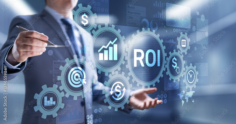 ROI Return on investment reading revenue business concept on virtual screen. ROI Return on investment reading revenue business concept on virtual screen.