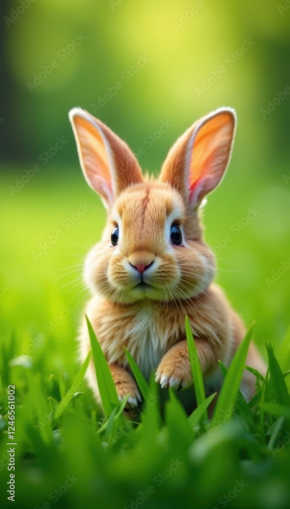 Fluffy Easter bunny hidden in tall green grass, animal, holiday, easter bunny Fluffy Easter bunny hidden in tall green grass, animal, holiday, easter bunny