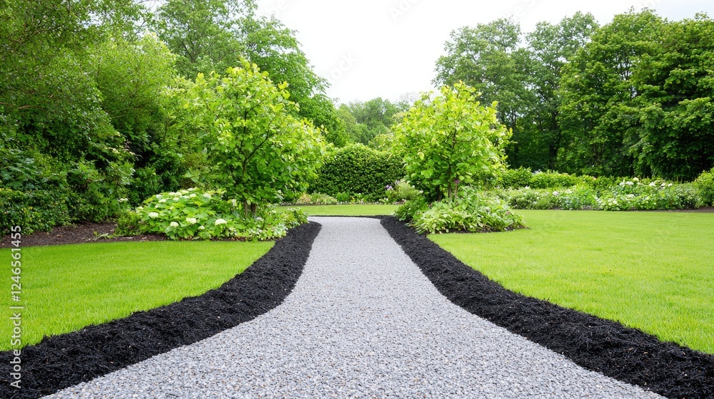 Gravel path garden landscape design, lush greenery Gravel path garden landscape design, lush greenery