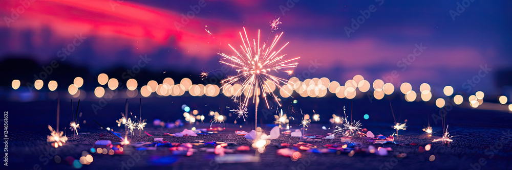 Obraz premium Festive Sparkler Fireworks Night Celebration Bokeh Lights