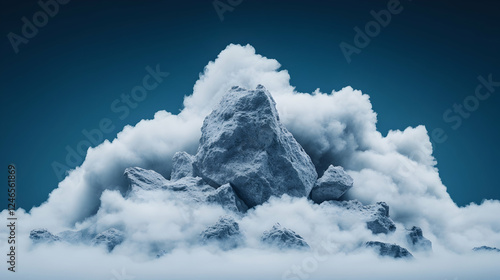 Abstract rock formation emerging from a cloud.  Possible use Abstract background design, concept art, for a technology or nature themed presentation photo