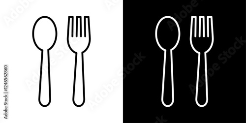 スプーンとフォークのアイコンイラスト／パス編集可能／白黒