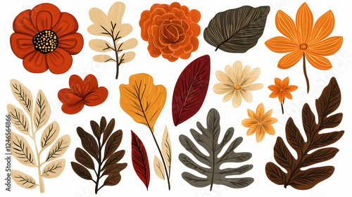 Autumn floral design elements