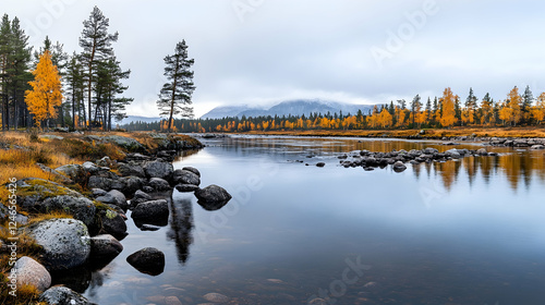 Autumn River Reflections in the Mountains photo