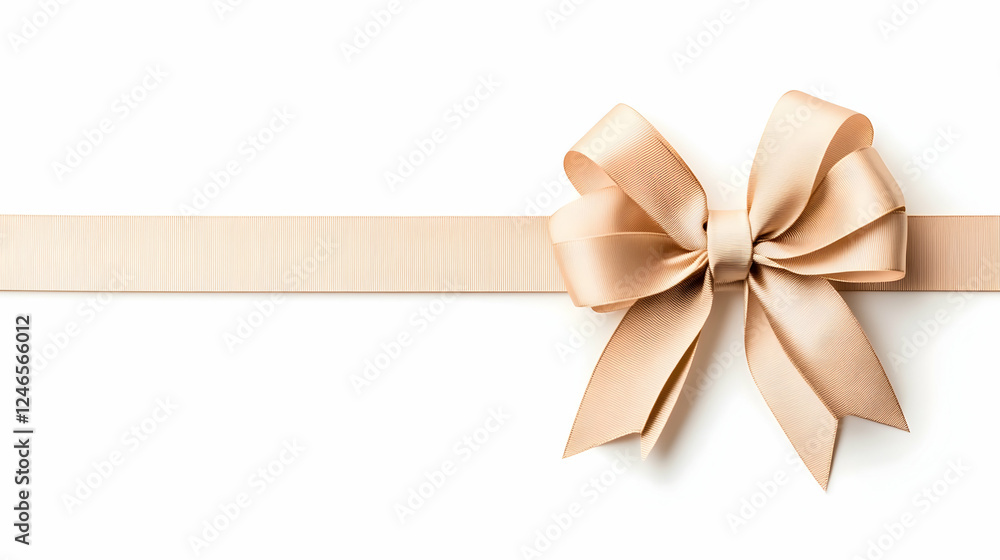 Beige satin ribbon bow on white background for gift wrapping. Possible use Stock photo for design projects Beige satin ribbon bow on white background for gift wrapping. Possible use Stock photo for design projects