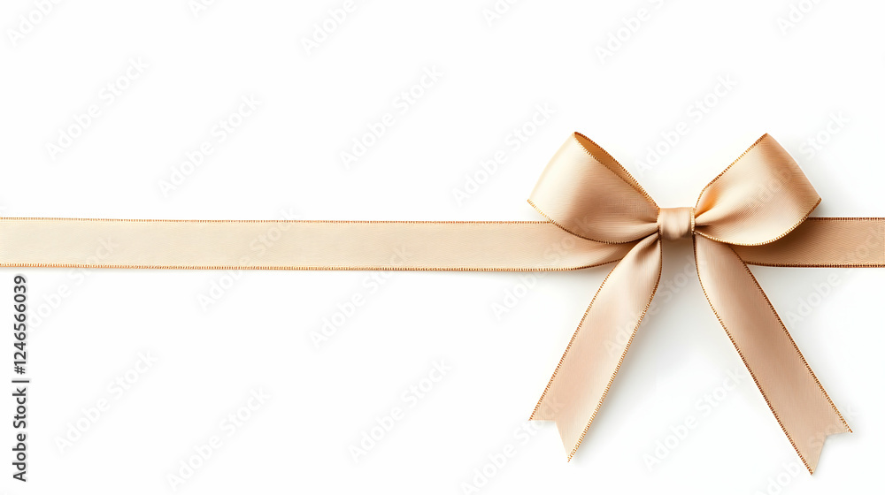Beige satin ribbon bow on white background for gift wrapping or presentation Beige satin ribbon bow on white background for gift wrapping or presentation