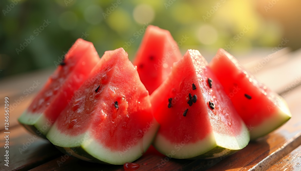 Juicy Watermelon Slices on Wooden Table Summer Snack Juicy Watermelon Slices on Wooden Table Summer Snack