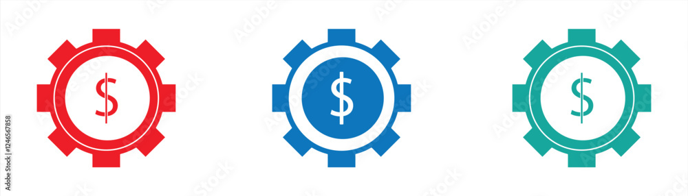 Industrial and Financial icons - vector gears with dollar coins, colorful, eps 10, isolated on white background. Industrial and Financial icons - vector gears with dollar coins, colorful, eps 10, isolated on white background.