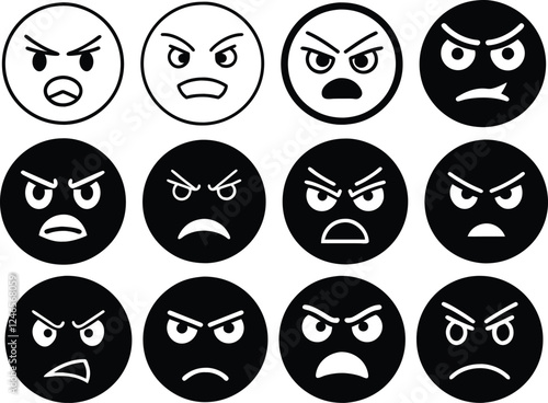 Angry emoji icon with a furious expression, furrowed brows, and a frown. Perfect for reactions, messages, and expressive design elements.