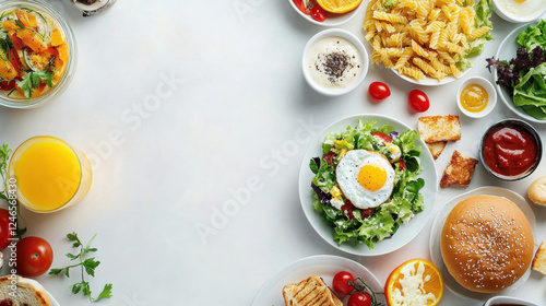 Wallpaper Mural Top down view of varied breakfast spread with fresh ingredients Torontodigital.ca
