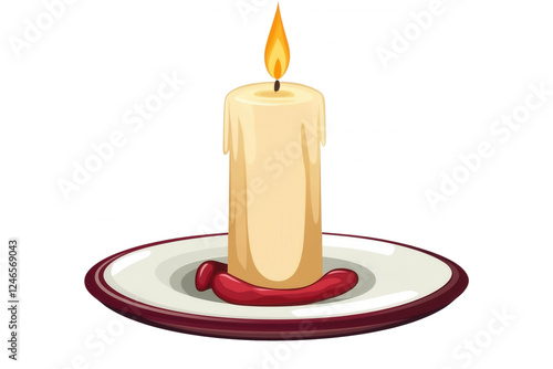 A warm candle on a plate, creating a cozy and inviting ambiance, isolated on transparent or white background