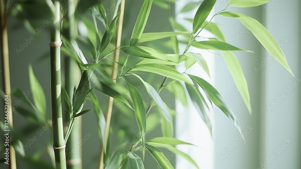 Fototapeta premium Rhythm of Nature: Green Bamboo in the Breeze