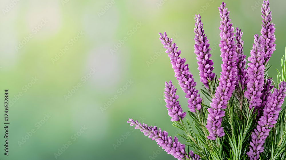 Close-up lavender sprigs against a blurred green background. Possible use in a nature, floral or gardening advertisement Close-up lavender sprigs against a blurred green background. Possible use in a nature, floral or gardening advertisement