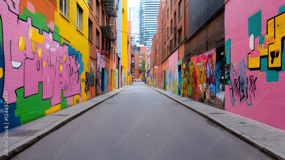 Fototapeta premium Colorful alleyway with graffiti art, urban street scene